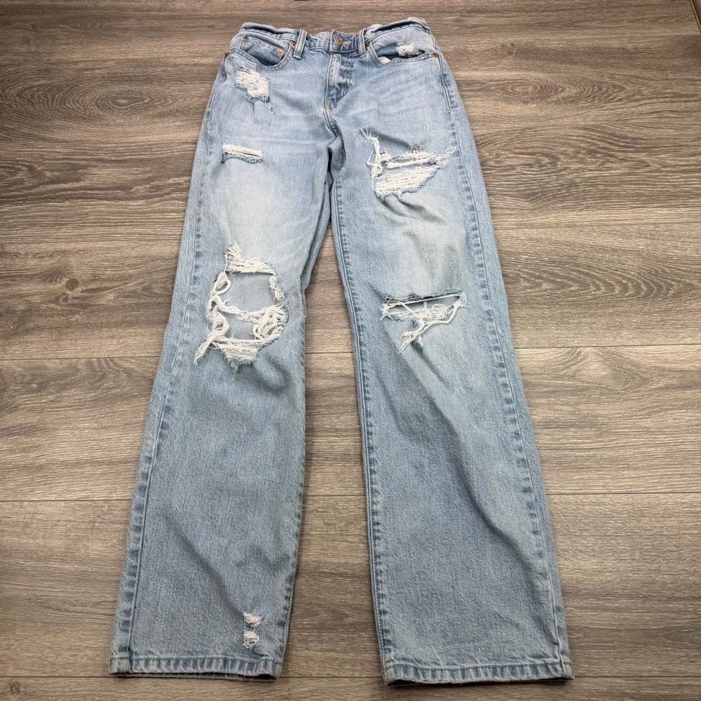 DAZE Jeans Womens 25 Light Wash Distressed Ripped Straight Mid Rise Denim